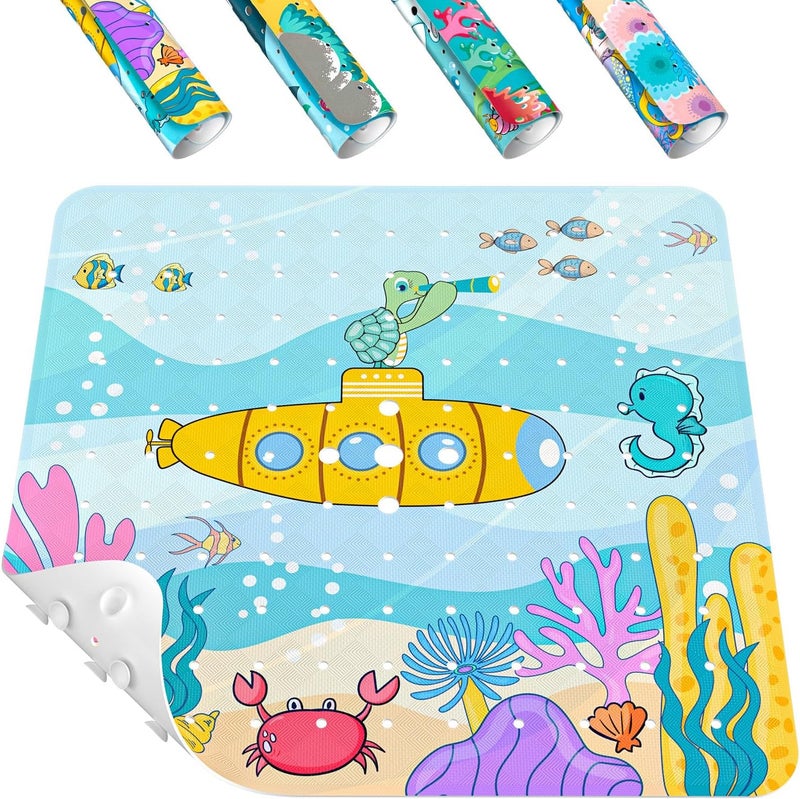HITSLAM Square Shower Stall Mat Anti Slip, Quick Dry 21x21 Inch Bathtub Floor Mat for Kids with Suction Cups and Drainage Holes, Machine Wash, Soft on Feet, Submarine - Image 1